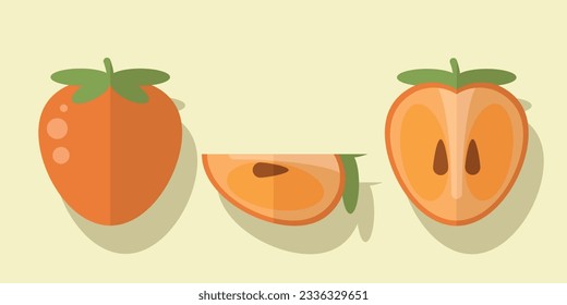Conjunto de persimón. Ilustración vectorial coloreada.