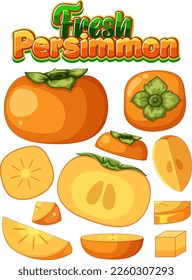 Satz Persimmonfrucht einzeln einzelne Illustration