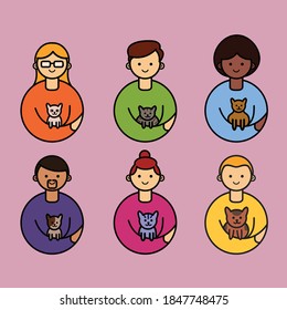 set of person holding cat vector icon