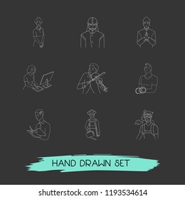Set of person icons line style symbols with assistant, fireman, diver and other icons for your web mobile app logo design.