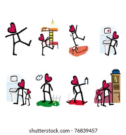 Set of the person in overalls with different work house vector illustration