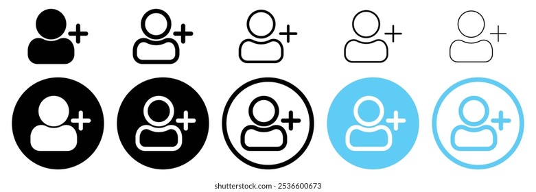 Conjunto de avatar de perfil de persona con símbolo más. Añadir nueva Icono de usuario colección. Icono de perfil con signo más. Ilustración vectorial.