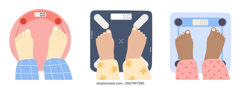 Set of person is standing on bathroom scales over