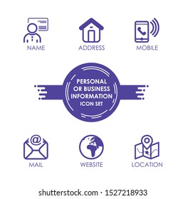 Set of personal or Business information vector icon, suitable for business card, flyer, brochure and other