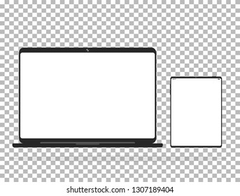 Set of Personal computer, Desktop computer, Laptop, Computer, Monitor, Internet tablet, Web tablet, Pad tablet Realistic Flat Styles Isolated on Transparent Background. Vector Illustration. White.