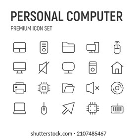 Set of personal computer line icons. Premium pack of signs in trendy style. Pixel perfect objects for UI, apps and web. 