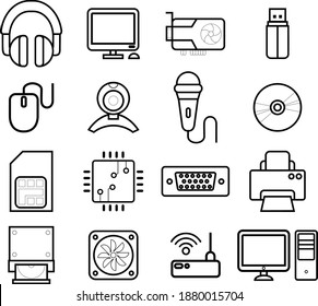 Set of personal computer with part and electronic equipment