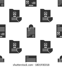 Establezca el documento personal, el documento de archivo y el clip de papel y el documento con el escudo en un patrón sin fisuras. Vector