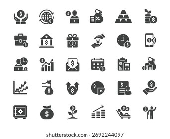 Set of Personal Finance Icons. Solid icon series