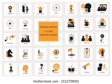 Set of personal growth icon concept on white background. Business icon creative design. Flat vector illustration use for your project.