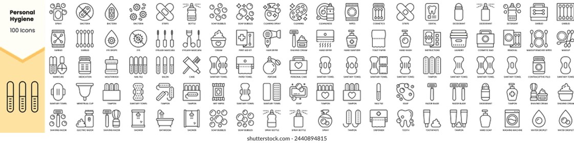 Set of personal hygiene icons. Simple line art style icons pack. Vector illustration