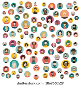 Set of persons, avatars, people heads  different nationality in flat style. Vector.