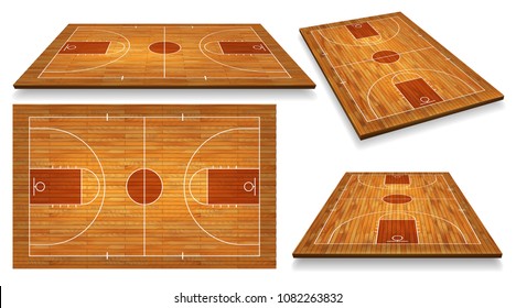 Set Perspective Basketball court floor with line on wood texture background. Vector illustration.