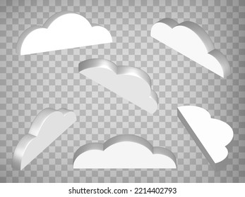 Set of perspective projections 3d cloud computing service on transparent background.  High detailed 3d cloud.  Abstract concept of graphic elements for your design. EPS 10