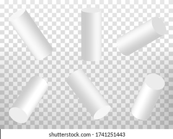 Set of perspective projections 3d cylinders model icons on transparent background.  3d cylinders.  Abstract concept of graphic elements for your web site design, app, UI. EPS 10