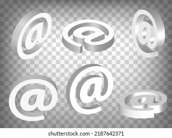 Set von Perspektivprojektionen 3D-E-Mail-Symbol-Symbole auf transparentem Hintergrund.  3D-E-Mail-Symbol.  Abstraktes Konzept von grafischen Elementen für Ihr Web-Site-Design, App, UI. EPS10