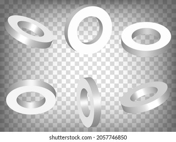 Set of perspective projections 3d hollow cylinder model icons on transparent background.  3d  hollow cylinder.  Abstract concept of graphic elements for your web site design, app, UI. EPS 10