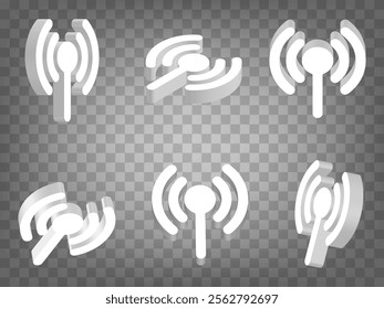 Set of perspective projections 3d hot-spot sign on transparent background.  High detailed 3d Wireless network.  Abstract concept of graphic elements for your design. EPS 10