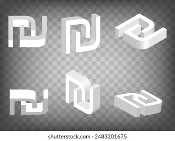 Set of perspective projections 3d Israeli shekel  Sign model icons on transparent background.  High detailed 3d sign of sraeli shekel.  Abstract concept of graphic elements for your design. EPS 10