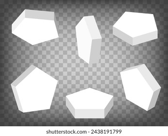 Set of perspective projections 3d model of pentagonal prism on transparent background.  Model of pentagonal prism.  Abstract concept of graphic elements for your design. EPS 10