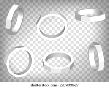 Set of perspective projections 3d octagonal ring model icons on transparent background.  3d octagonal ring.  Abstract concept of graphic elements for your web site design, app, UI. EPS 10