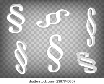 Set of perspective projections 3d paragraph symbol on transparent background. Blank paragraph symbol 3d icon illustration with different views and angles. Concept of graphic elements