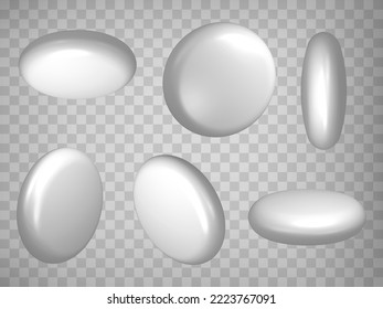 Set of perspective projections 3d pill model icons on transparent background.  3d round tablets.  Abstract concept of graphic elements for your web site design, app, UI. EPS 10