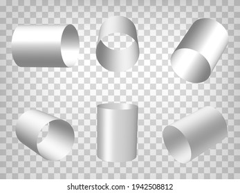 Set of perspective projections 3d pipes model icons on transparent background.  3d hollow cylinders.  Abstract concept of graphic elements for your web site design, app, UI. EPS 10 