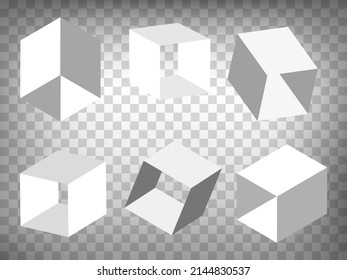 Set of perspective projections 3d prism model icons on transparent background.  3d hollow quadrangular prism.  Abstract concept of graphic elements for your design, app, UI. EPS10