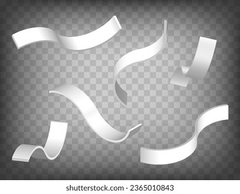 Set of perspective projections 3d ribbon on transparent background. Blank strip 3d icon illustration with different views and angles. Concept of graphic elements for your design. EPS 10