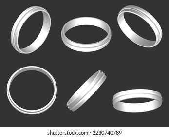 Set of perspective projections 3d ring model icons on gray background.  3d ring.  Abstract concept of graphic elements for your web site design, app, UI. EPS 10