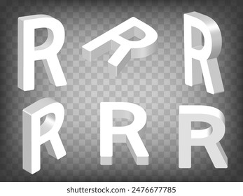 Set of perspective projections 3d SOUTH AFRICAN RAND Sign model icons on transparent background.  High detailed 3d sign of SOUTH AFRICAN RAND.  Abstract concept of graphic elements for your design. 