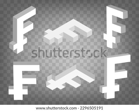 Set of perspective projections 3d Swiss frank Sign model icons on transparent background.  High detailed 3d sign of Swiss frank.  Abstract concept of graphic elements for your design. EPS 10