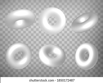 Set of perspective projections 3d torus model icons on transparent background.  3d torus.  Abstract concept of graphic elements for your web site design, app, UI. EPS 10