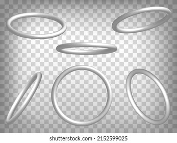 Set of perspective projections 3d torus model icons on transparent background.  3d thin torus.  Abstract concept of graphic elements for your web site design, app, UI. EPS 10