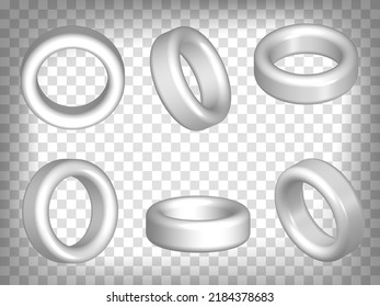 Set of perspective projections 3d torus model icons on transparent background.  3d torus.  Abstract concept of graphic elements for your web site design, app, UI. EPS 10