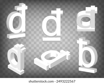Set of perspective projections 3d Vietnamese dong Sign model icons on transparent background.  High detailed 3d sign of  Vietnamese dong.  Abstract concept of graphic elements for your design. EPS 10