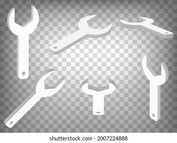 Set of perspective projections 3d wrench  model icons on transparent background.  3d wrench.  Abstract concept of graphic elements for your web site design, app, UI. EPS 10  