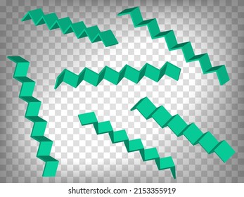 Set of perspective projections 3d zig zag shape model icons on transparent background.  3d zig zag shape in green.  Abstract concept of graphic elements for your web site design, app, UI. EPS 10