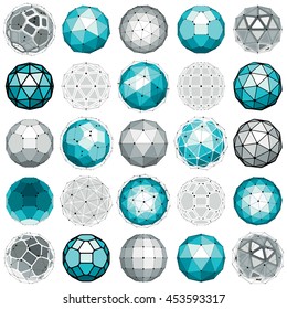 Set of perspective technology shapes, polygonal wireframe objects collection. Abstract faceted elements for use as design structures on communication technology theme