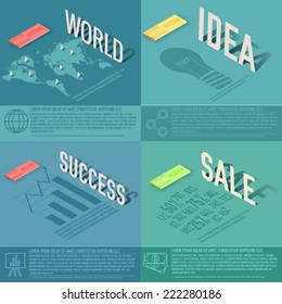 set of perspective world, idea, sale, success business card background concept. Vector illustration design template