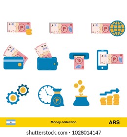 Set of  peso. Banknote and coin of  peso