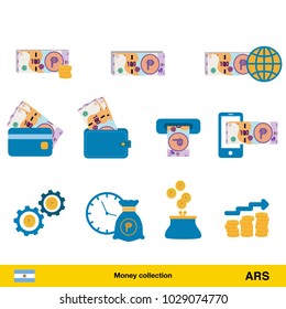 Set of  peso. Banknote and coin of  peso