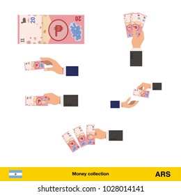 Set of  peso banknote. Holding, throwing  peso banknote.