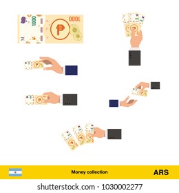 Set of  peso banknote. Holding, throwing  peso banknote.