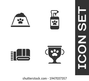 Set Pet award, food bowl, Towel stack and shampoo icon. Vector