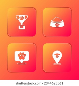 Set Pet award, food bowl, Location veterinary hospital and Cat nose icon. Vector