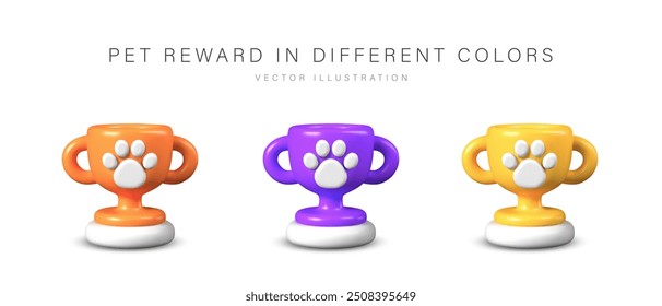 Set of pet awards in different colors. Vector templates in 3D cute style