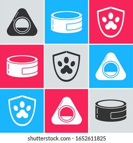 Set Pet bed, Canned food and Animal health insurance icon. Vector