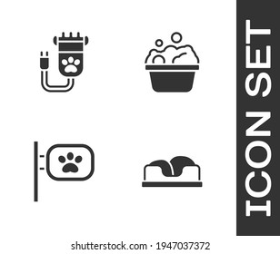 Set Pet bed, Hair clipper pet, grooming and Pets bath icon. Vector